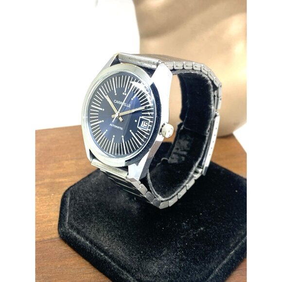 Caravelle Men's Watch 1970'S Vintage Automatic Blue Dial Date Silver Steel 36mm - Picture 2 of 14